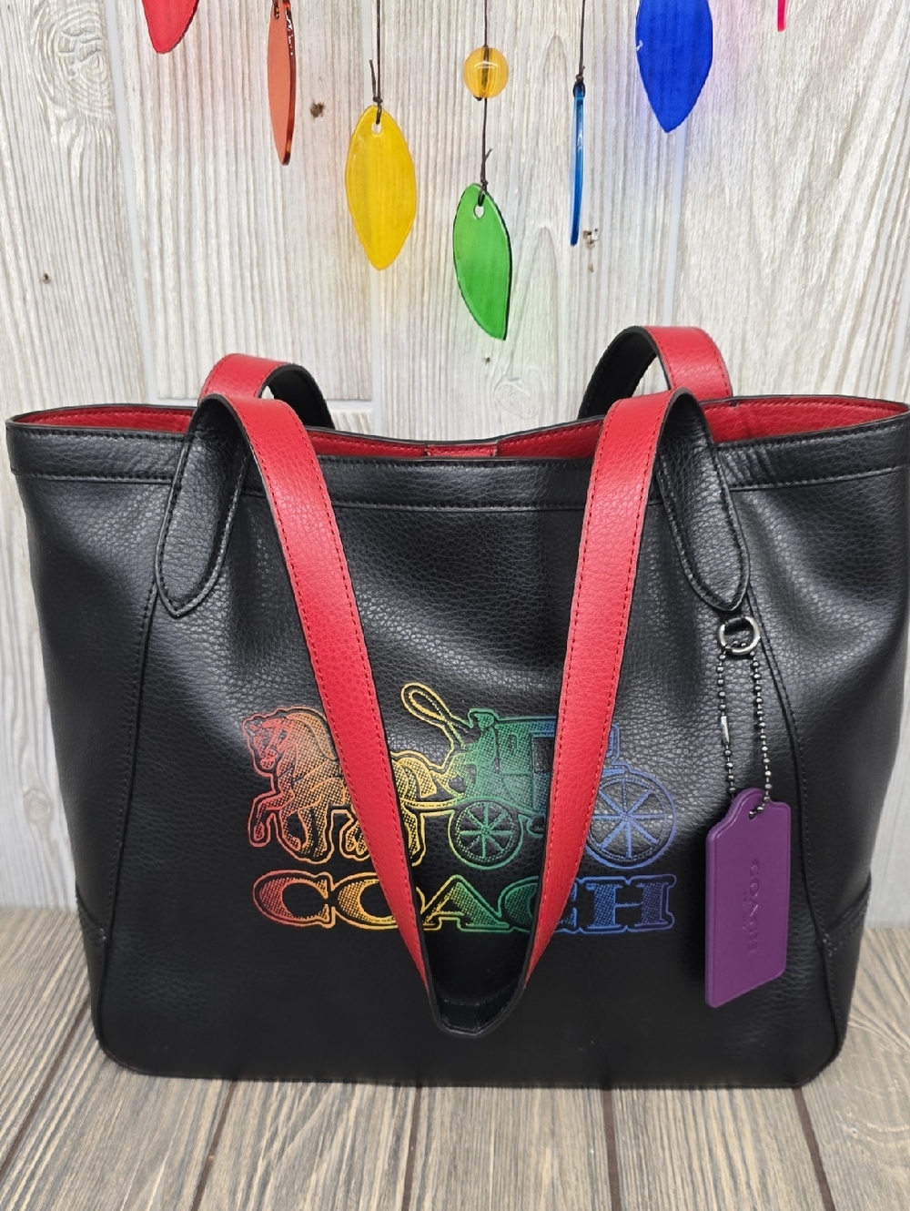 Coach Ombre Embossed Horse and Carriage Leather Tote Black Multi